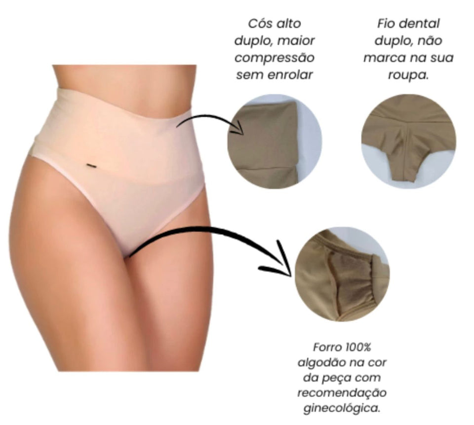Kit 5 Calcinha Cós Alto/Fio Duplo Costura Invisível- SUPER DESCONTO HOJE!