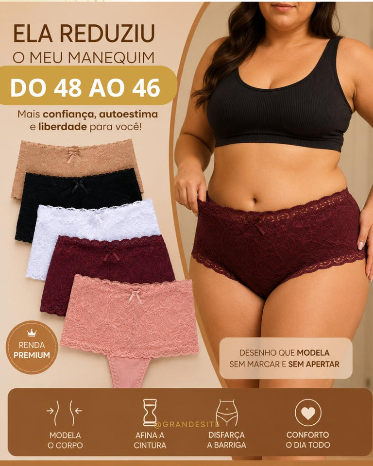 Kit Calcinha Cinta Modeladora Rendada - 5 unidades (Frete Grátis SÓ HOJE)