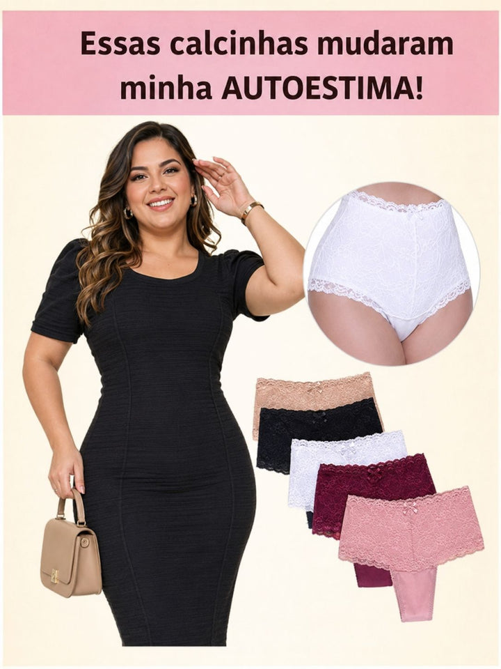 Kit Calcinha Cinta Modeladora Rendada - 5 unidades (Frete Grátis SÓ HOJE)