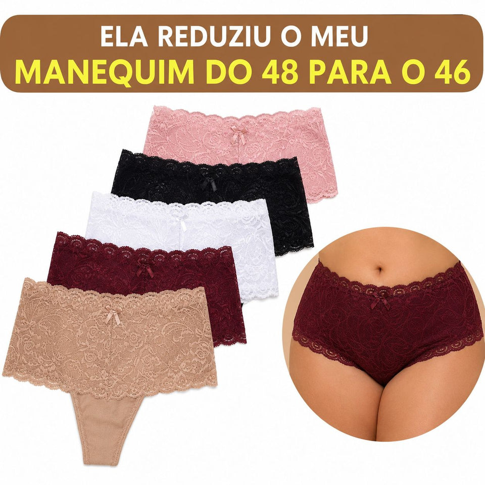 Kit Calcinha Cinta Modeladora Rendada - 5 unidades (Frete Grátis SÓ HOJE)