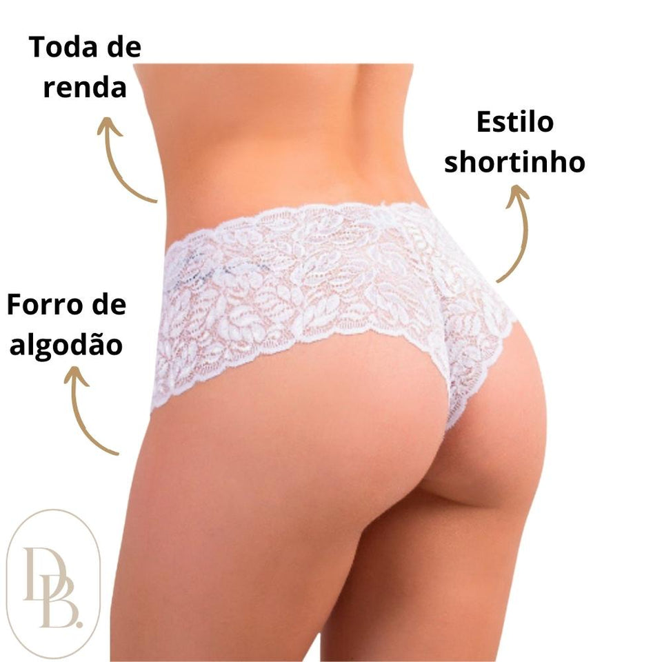 Kit Calcinha Short Rendada Leonora (PROMOÇÃO LANÇAMENTO - FRETE GRÁTIS SÓ HOJE)